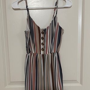 Justify Multi-Stripe Sleeveless Jumpsuit in Navy, Brown, Pink